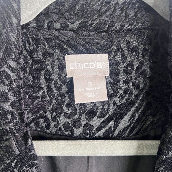 Chico's Black Velvet Jacquard Brocade Lined Duster Dressy Evening Jacket 3/LG - Picture 8 of 10